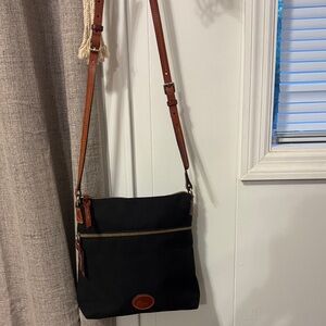 Dooney & Bourke Black Italian Leather and Nylon Crossbody Bag